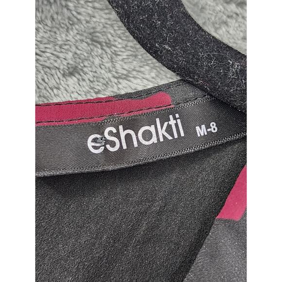 Eshakti Floral Print Georgette Peplum Blouse Size M-8 Black Pink Back Zip Office - Picture 6 of 13